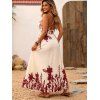 Vintage Vacation Dress Floral Leaf Silhouette Print Plunging Neck Open Back Maxi Dress - Champagne L | US 8
