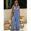 Vacation Jumpsuit Solid Color Tied Shoulder Spaghetti Strap Wide Leg Jumpsuit - Bleu Ciel M | US 6