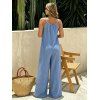 Vacation Jumpsuit Solid Color Tied Shoulder Spaghetti Strap Wide Leg Jumpsuit - Bleu Ciel L | US 8