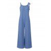 Vacation Jumpsuit Solid Color Tied Shoulder Spaghetti Strap Wide Leg Jumpsuit - Bleu Ciel L | US 8
