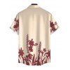 Vintage Vacation Couple Outfit Floral Leaf Silhouette Print Plunging Neck Open Back Maxi Dress and Shirt Set - Champagne S | US 4