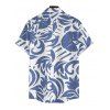Hawaiian Vacation Couple Outfit Solid Color Tied Shoulder Jumpsuit and Botanical Leaf Silhouette Print Shirt Set - Bleu Ciel S | US 4