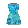 Beach Vacation Romper Ombre Tropical Palm Leaf Print Pocket Off the Shoulder Romper - Bleu Toile de Jean M | US 6