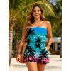 Beach Vacation Romper Ombre Tropical Coconut Tree Seagull Print Pocket Off the Shoulder Romper - Bleu Toile de Jean XXL | US 14