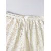 Men's Casual Outfit Solid Color Striped Hollow Out Button Up Shirt and Pocket Drawstring Shorts Set - Beige L