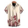 Men's Vintage Vacation Shirt Floral Leaf Silhouette Print Button Up Shirt - Champagne 5XL