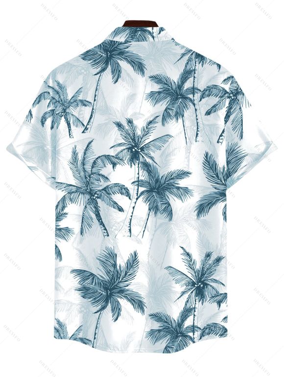 Men's Vacation Shirt Tropical Coconut Tree Print Button Up Shirt - Bleu clair 3XL