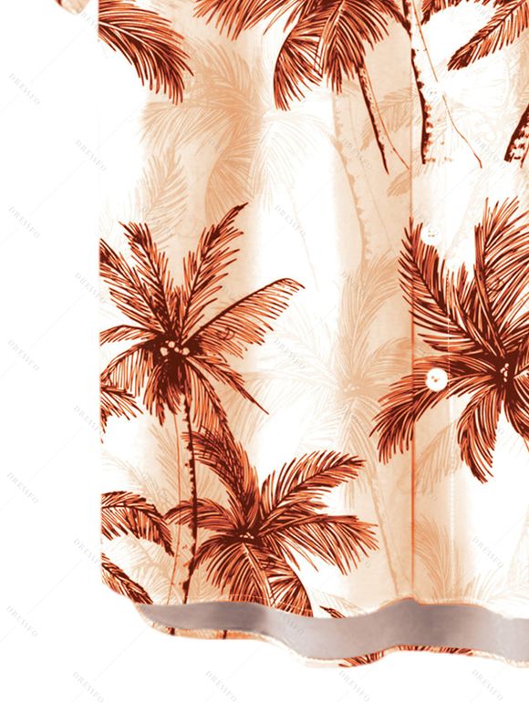 Men's Vacation Shirt Tropical Coconut Tree Print Button Up Shirt - Orange 3XL