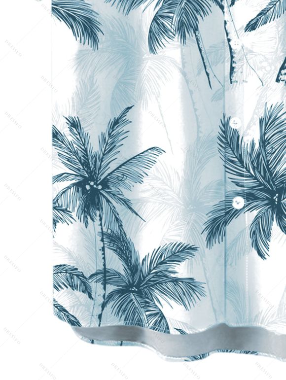 Men's Vacation Shirt Tropical Coconut Tree Print Button Up Shirt - Bleu clair 3XL