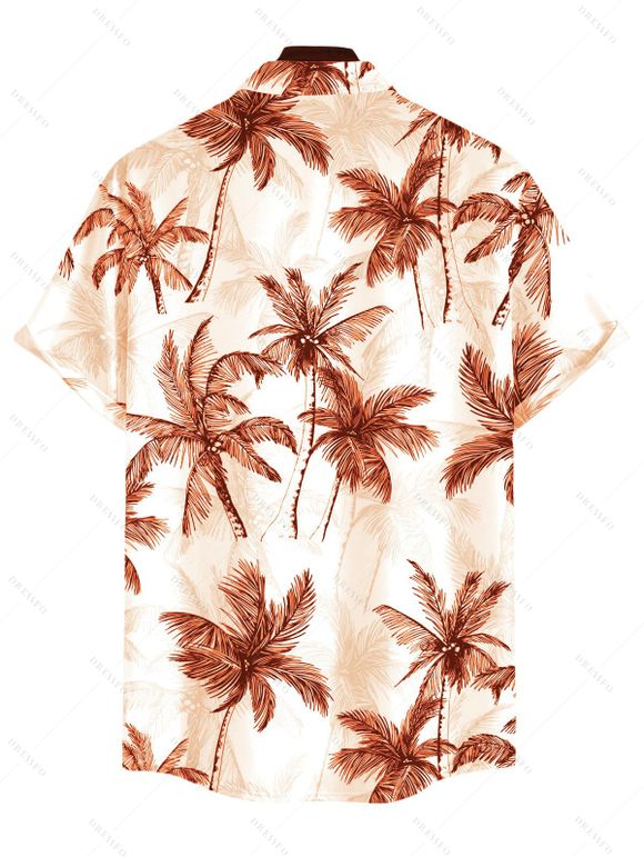 Vacation Couple Outfit Colorblock Coconut Tree Print Flounce Smocked Slit Dress and Shirt Set - Orange S | US 4