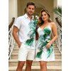 Vacation Couple Outfit Ombre Flower Print Spaghetti Strap Dress and Shirt Set - Émeraude S | US 4