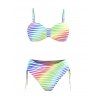Hawaiian Vacation Bikini Swimsuit Rainbow Striped Print Ruched Cinched Briefs Beach Swimwear Set - multicolor A XXL | US 12
