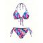 Hawaiian Vacation Bikini Swimsuit Allover Tropical Floral Leaf Print Tied Open Back Halter Beach Swimwear Set - Bleu XXL | US 12