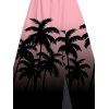 Beach Vacation Dress Coconut Tree Print Ombre Flutter Sleeve V Neck Slit Dress - Rose XXL | US 14