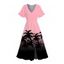 Beach Vacation Dress Coconut Tree Print Ombre Flutter Sleeve V Neck Slit Dress - Rose XXL | US 14