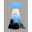Vacation Dress Coconut Tree Seagulls Print Ombre Flounce Off the Shoulder Smocked Slit Dress - Bleu Ciel XXL | US 14