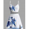 Hawaiian Vacation Dress Tropical Flower Monstera Leaf Print Lace Hollow Out Slit Dress - Bleu Ciel XXXXXL | US 20