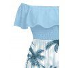 Vacation Couple Outfit Colorblock Coconut Tree Print Flounce Smocked Slit Dress and Shirt Set - Bleu clair S | US 4