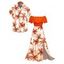 Vacation Couple Outfit Colorblock Coconut Tree Print Flounce Smocked Slit Dress and Shirt Set - Bleu clair S | US 4