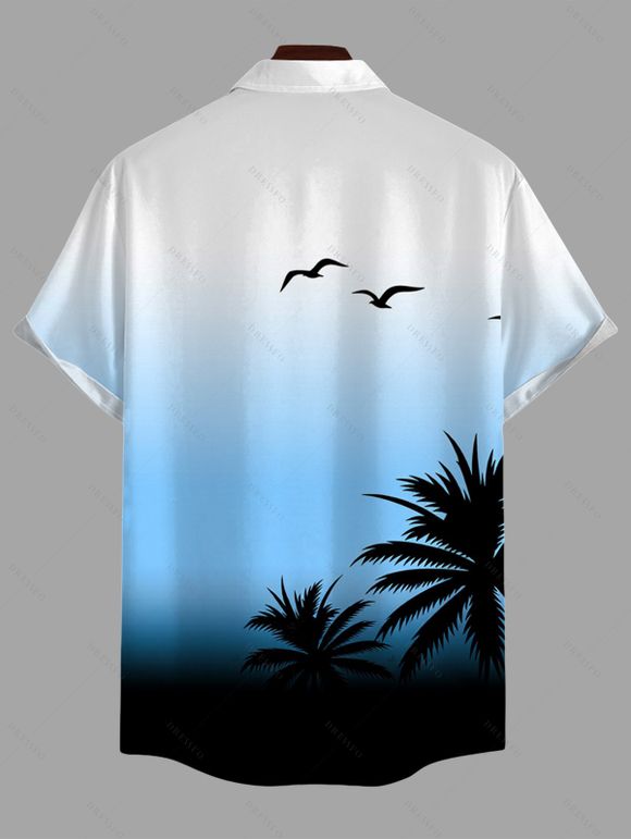 Men's Vacation Shirt Coconut Tree Seagulls Print Ombre Button Up Shirt - Bleu Ciel 5XL