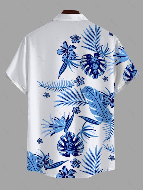 Men's Hawaiian Vacation Shirt Tropical Flower Monstera Leaf Print Button Up Shirt - Bleu Ciel 5XL