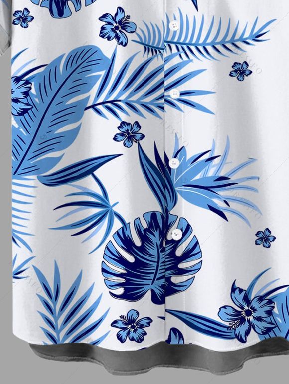Men's Hawaiian Vacation Shirt Tropical Flower Monstera Leaf Print Button Up Shirt - Bleu Ciel 5XL