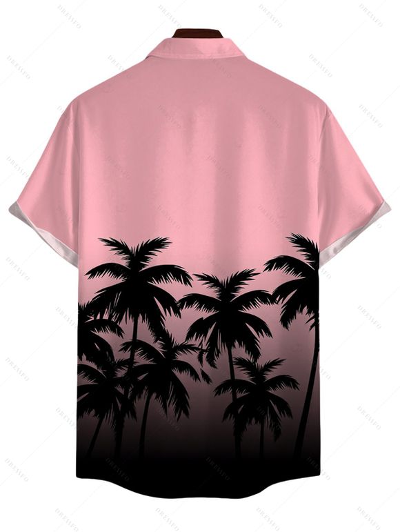 Men's Beach Vacation Shirt Coconut Tree Print Ombre Button Up Shirt - Rose 5XL