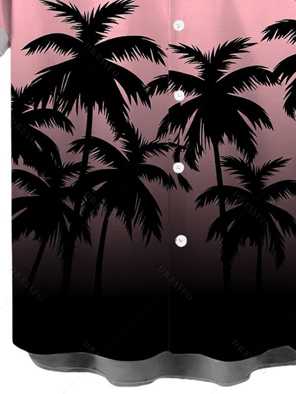 Men's Beach Vacation Shirt Coconut Tree Print Ombre Button Up Shirt - Rose 5XL