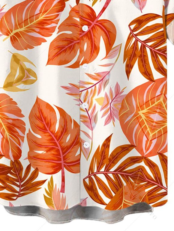 Men's Vacation Shirt Tropical Monstera Leaf Print Button Up Shirt - Orange 5XL