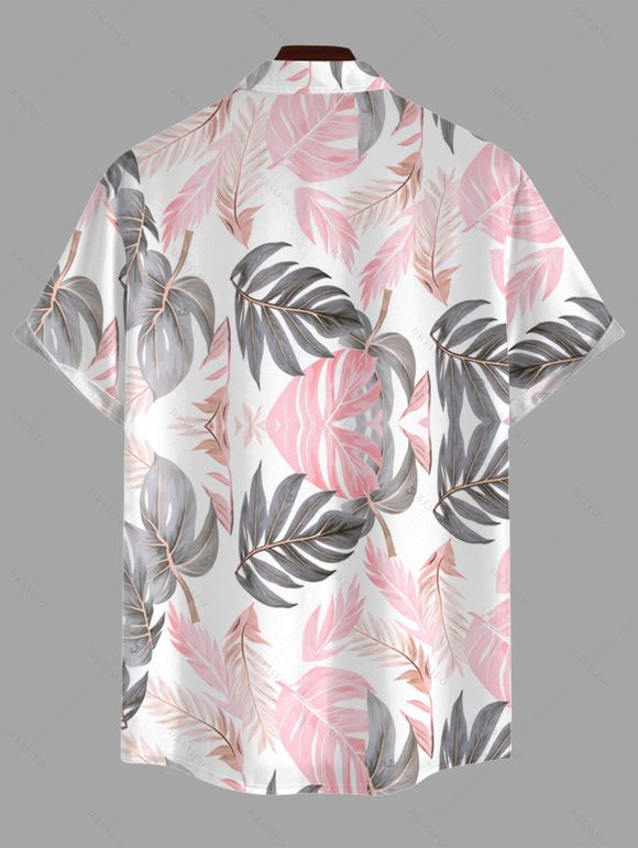 Vacation Couple Outfit Tropical Monstera Leaf Print Flounce Off the Shoulder Smocked Slit Dress and Shirt Set - Rose S | US 4