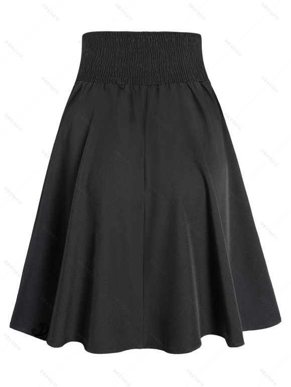 Mini Jupe Ligne A Gothique Superposée Zippée en Couleur Unie avec Chaîne et Œillet - Noir XXL