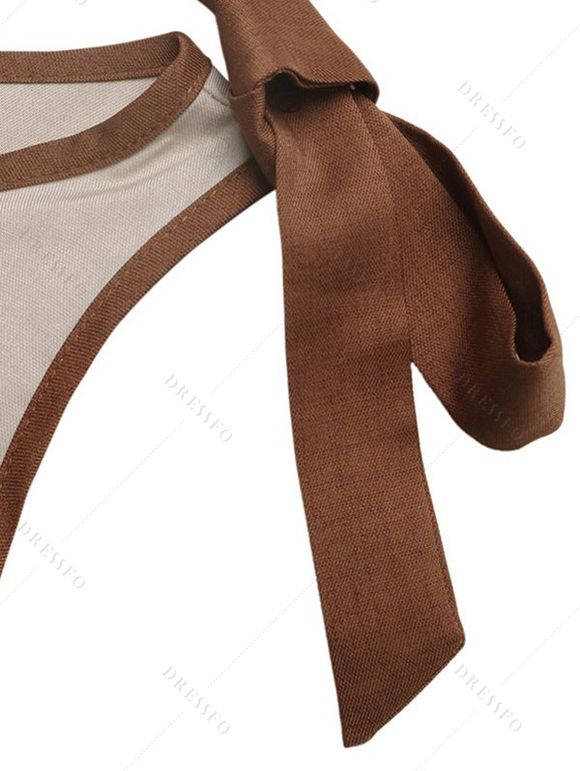 Casual Minimalist Jumpsuit Colorblock Tied Shoulder Wide Leg Jumpsuit - Abricot XL | US 12