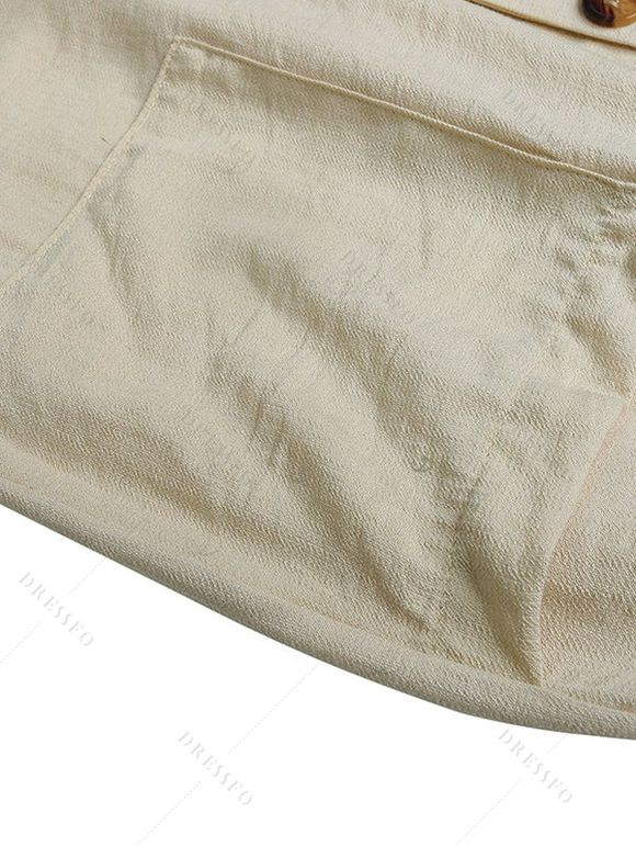 Vacation Wide Leg Jumpsuit Minimalist Solid Color Button Front Pocket Smocked Halter Jumpsuit - café lumière XL | US 12