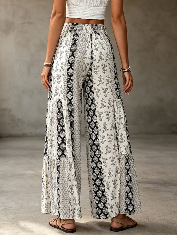 Bohemian Vacation Pants Geometric Print Tied High Waist Wide Leg Pants - multicolor XL | US 12