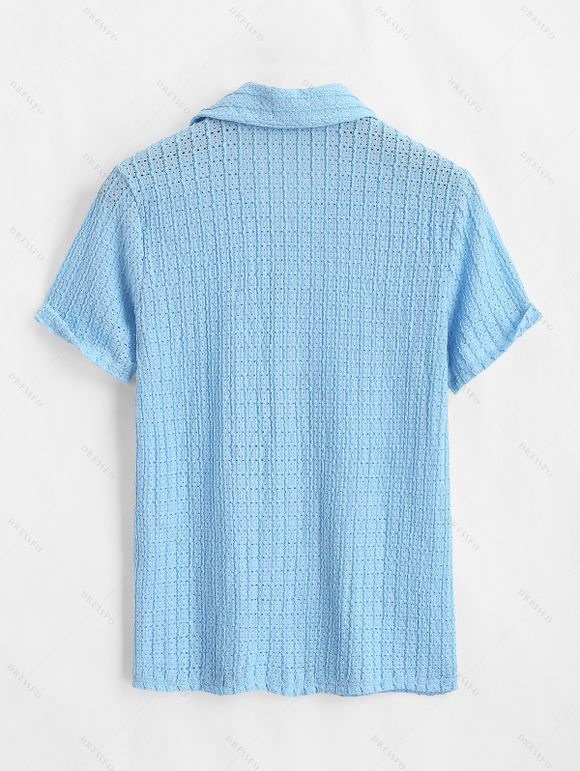 Vacation Couple Outfit Solid Color Textured Twisted Ruched Bust Layered Flounce Dress and Textured Shirt Set - Bleu clair S | US 4