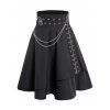 Jupe gothique couleur unie, œillets, chaîne, embellissement, fermeture éclair, mini-jupe trapèze superposée - Noir XXXXL