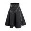 Jupe gothique couleur unie, œillets, chaîne, embellissement, fermeture éclair, mini-jupe trapèze superposée - Noir XXXXL