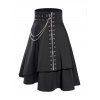 Jupe gothique couleur unie, œillets, chaîne, embellissement, fermeture éclair, mini-jupe trapèze superposée - Noir XXXXL