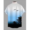 Vacation Couple Outfit Coconut Tree Seagulls Print Ombre Flounce Off the Shoulder Smocked Slit Dress and Shirt Set - Bleu Ciel S | US 4