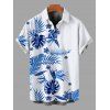 Hawaiian Vacation Couple Outfit Tropical Flower Monstera Leaf Print Lace Hollow Out Slit Dress and Shirt Set - Bleu Ciel S | US 4