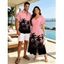 Beach Vacation Couple Outfit Coconut Tree Print Ombre Flutter Sleeve V Neck Slit Dress and Shirt Set - Rose S | US 4