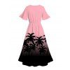 Beach Vacation Couple Outfit Coconut Tree Print Ombre Flutter Sleeve V Neck Slit Dress and Shirt Set - Rose S | US 4