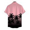 Beach Vacation Couple Outfit Coconut Tree Print Ombre Flutter Sleeve V Neck Slit Dress and Shirt Set - Rose S | US 4
