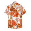 Vacation Couple Outfit Tropical Monstera Leaf Print Flounce Off the Shoulder Smocked Slit Dress and Shirt Set - Orange S | US 4