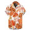 Vacation Couple Outfit Tropical Monstera Leaf Print Flounce Off the Shoulder Smocked Slit Dress and Shirt Set - Orange S | US 4