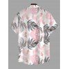 Vacation Couple Outfit Tropical Monstera Leaf Print Flounce Off the Shoulder Smocked Slit Dress and Shirt Set - Rose S | US 4