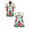 Vacation Couple Outfit Vintage Floral Leaf Peacock Ethnic Print Pocket Off the Shoulder Romper and Shirt Set - Beige S | US 4