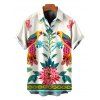 Vacation Couple Outfit Vintage Floral Leaf Peacock Ethnic Print Pocket Off the Shoulder Romper and Shirt Set - Beige S | US 4