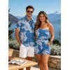 Hawaiian Vacation Couple Outfit Hibiscus Floral Leaf Print Pocket Off the Shoulder Romper and Shirt Set - Bleu Toile de Jean S | US 4