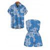 Hawaiian Vacation Couple Outfit Hibiscus Floral Leaf Print Pocket Off the Shoulder Romper and Shirt Set - Bleu Toile de Jean S | US 4